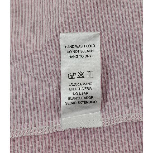 Womens Peplum Top Medium Pink Striped Ruffled Embroidered Cottagecore Modest - Picture 14 of 15